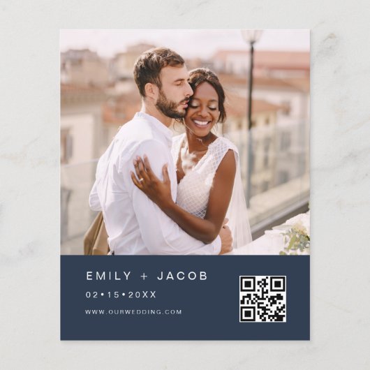 Budget QR Code Navy Blue Wedding Einladung Flyer (Hinten)
