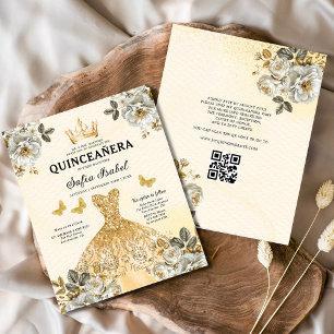 Budget QR Code Quinceanera Bloral Gold Princess