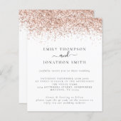 Budget QR Code Rose Gold Glitzer Hochzeit Einladun (Vorne/Hinten)