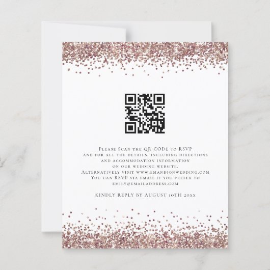 Budget QR Code Rose Gold Glitzer Hochzeit Einladun (Rückseite)