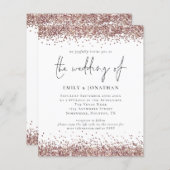 Budget QR Code Rose Gold Glitzer Hochzeit Einladun (Vorne/Hinten)