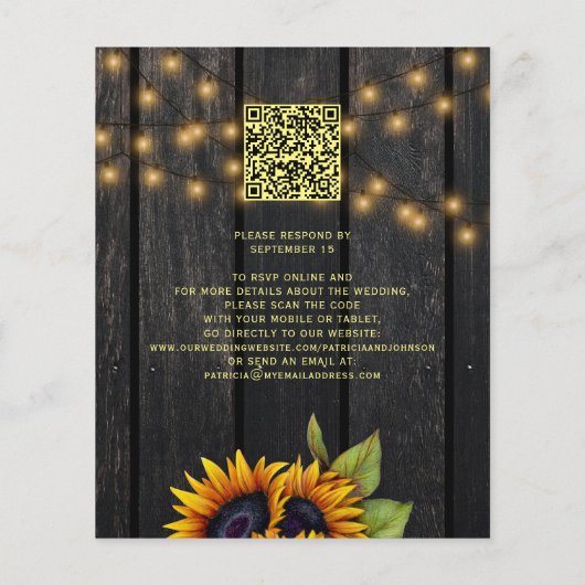 Budget QR Code rustikale elegante Hochzeit Einladu Flyer (Hinten)