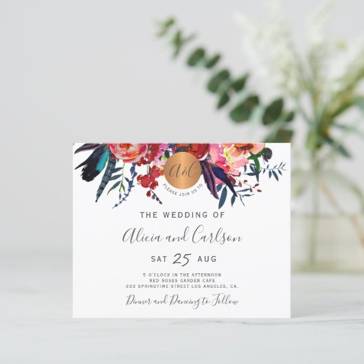 Budget QR CODE rustikale elegante Hochzeitseinladu (Stehend Vorderseite)