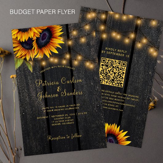Budget QR-Code rustikale Sonnenblumen-Hochzeitsein Flyer