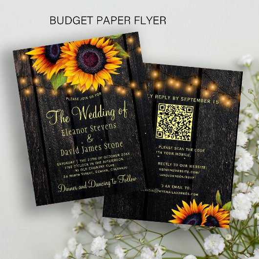 Budget QR-Code rustikale Sonnenblumen-Hochzeitsein Flyer