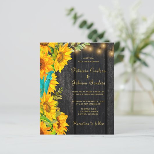 Budget QR Code rustikale Sonnenblumenhochzeit Einl (Stehend Vorderseite)