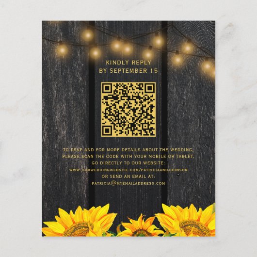 Budget QR Code rustikale Sonnenblumenhochzeit Einl (Rückseite)