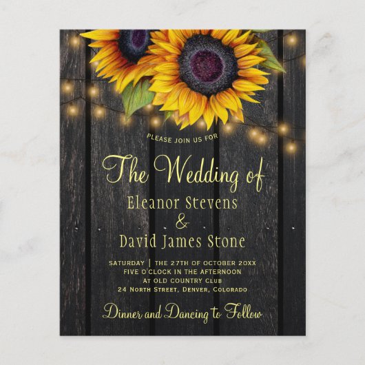 Budget QR Code rustikale Sonnenblumenhochzeit Einl Flyer (Vorne)