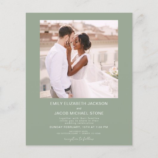 Budget QR Code Sage Grüne Hochzeit Einladung (Rückseite)