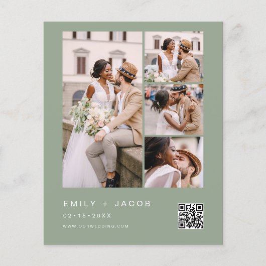 Budget QR Code Sage Grüne Hochzeit Einladung Flyer (Vorne)