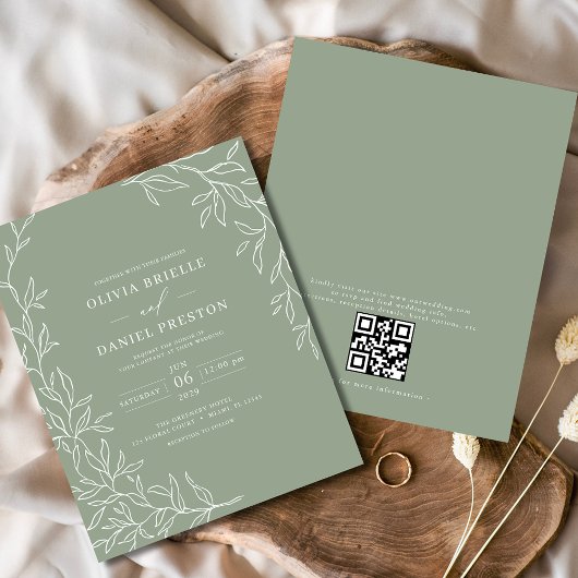 Budget QR Code Sage Grüne Hochzeit Einladung Flyer