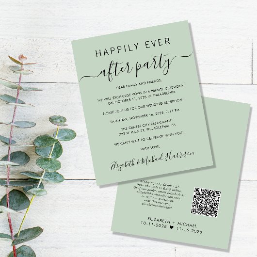 Budget QR Code Sage Wedding ReceptEinladung