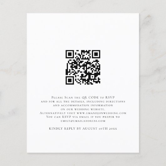 Budget QR Code Schwarz-weiß Hochzeitseinladung (Rückseite)