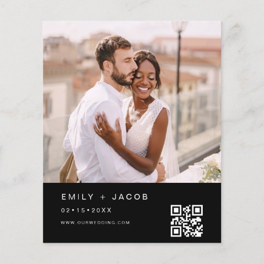 Budget QR Code Schwarz-weiß Hochzeitseinladung Flyer (Hinten)
