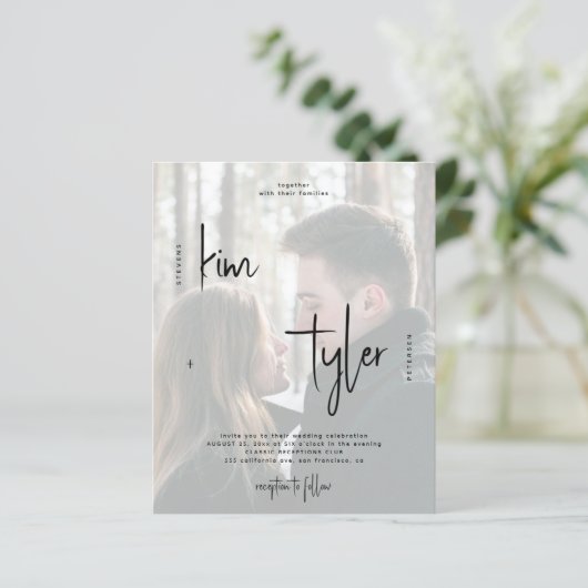 Budget QR CODE Skript 2 Fotos Hochzeit Einladung (Stehend Vorderseite)