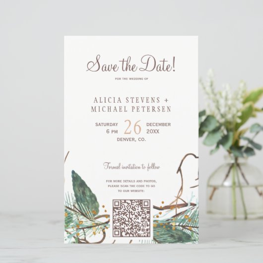 Budget QR Code Wald FOTO Hochzeit speichern Sie da (Stehend Vorderseite)