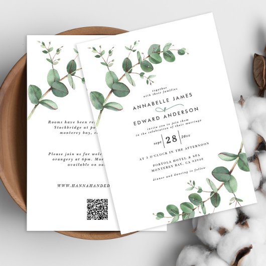 Budget QR Code Watercolor Eukalyptus botanisch Einladung