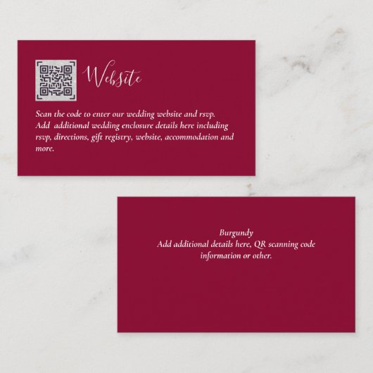 Budget QR Code Website UAWG Hotel Wedding Details Begleitkarte (Vorne/Hinten)