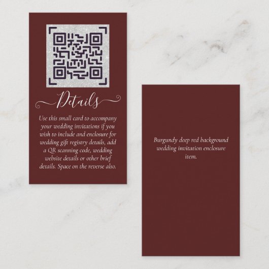 Budget QR Code Website UAWG Hotel Wedding Details Visitenkarte (Vorne/Hinten)
