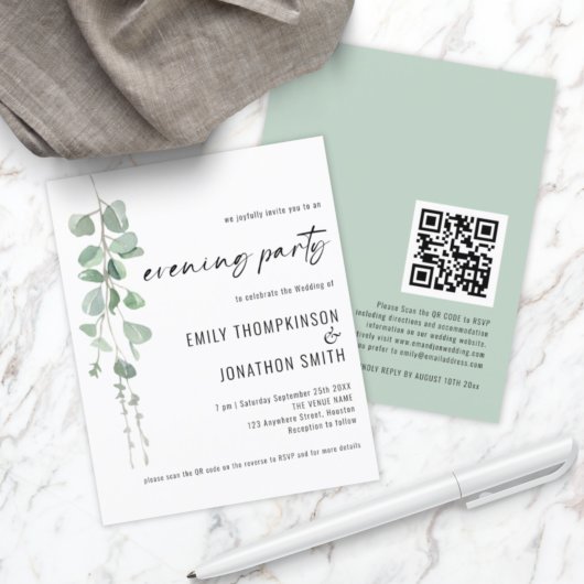 Budget QR Eucalyptus Wedding Abend Party Einladung