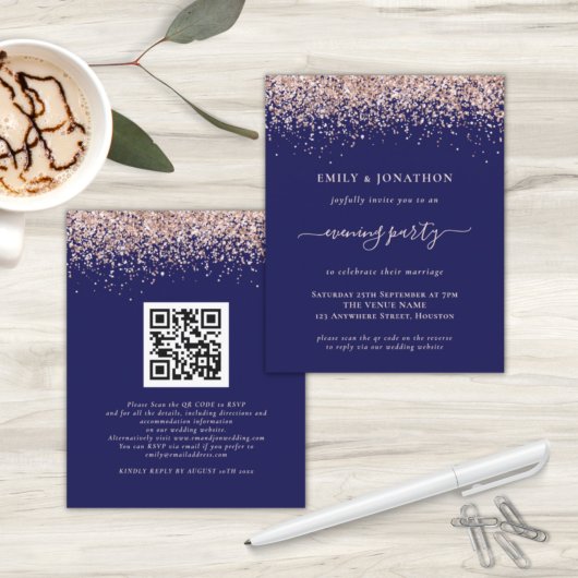 Budget QR Rose Gold Glitzer Navy Abend Hochzeit