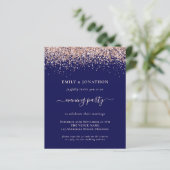 Budget QR Rose Gold Glitzer Navy Abend Hochzeit (Stehend Vorderseite)