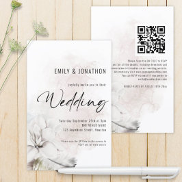 Budget QR White Watercolor Florals Wedite Einladun