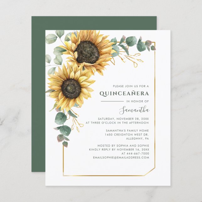Budget Quinceanera 15. Geburtstag Sonnenblumen Ein (Vorne/Hinten)