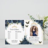 Budget-Quinceañera 15 Navy Blumen Padrinos-Program (Stehend Vorderseite)