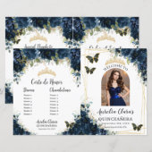 Budget-Quinceañera 15 Navy Blumen Padrinos-Program (Vorne/Hinten)
