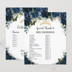 Budget Quinceañera 15 Navy Floral Padrinos Corte
