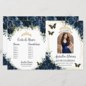 Budget Quinceañera 15 Navy Floral Padrinos Program (Vorne/Hinten)