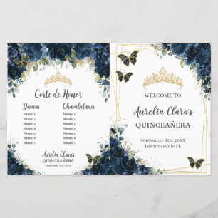 Budget Quinceañera 15 Navy Floral Padrinos Program