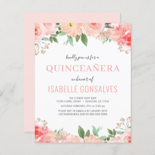Budget QUINCEAÑERA Birthday Coral Peach Einladung