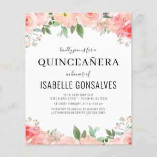Budget QUINCEAÑERA Birthday Peach Coral Einladung Flyer
