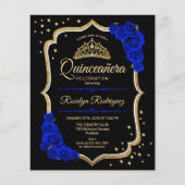 Budget Quinceanera - Black Gold Royal Blue Einladu Flyer (Vorne)
