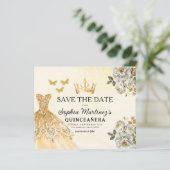 Budget Quinceanera Blumengold Save the Date (Stehend Vorderseite)