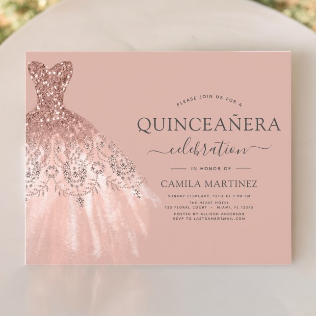 Budget Quinceanera Blush Pink Glitzer Einladung (Von Creator hochgeladen)