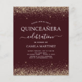 Budget Quinceanera Burgundy Gold Einladung Flyer (Vorne)