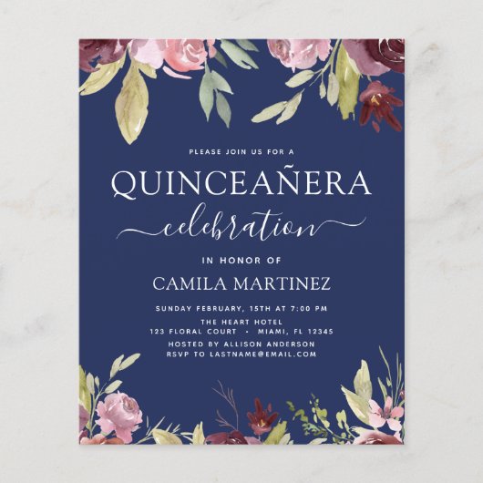 Budget Quinceanera Burgundy Pink Blumenladen Flyer (Vorne)