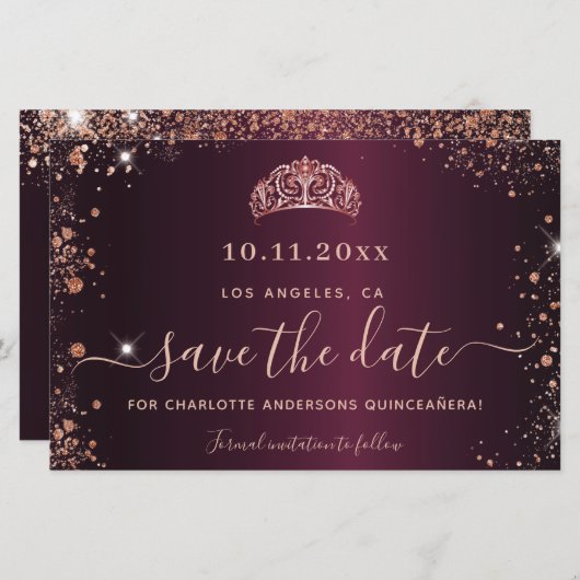 Budget Quinceanera burgundy Rose Gold rett Datum (Vorne/Hinten)