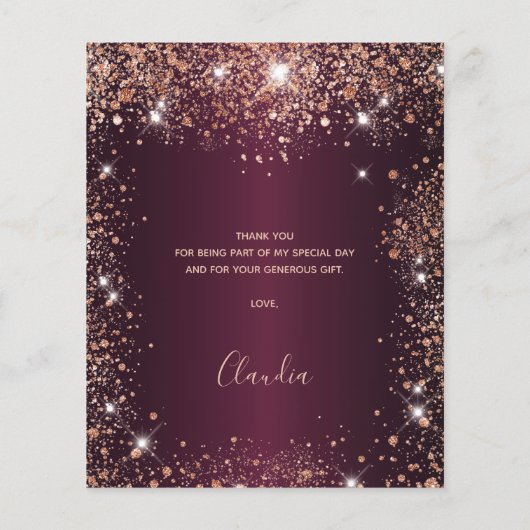 Budget Quinceanera burgundy Rose gold Vielen Dank (Rückseite)
