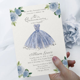 Budget Quinceanera Einladung Bilingual Blue Gown