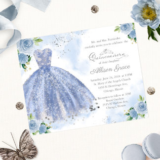 Budget Quinceanera Einladung Bilingual Blue Gown