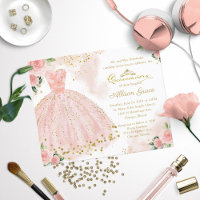 Budget Quinceanera Einladung Bilingual Pink Gown