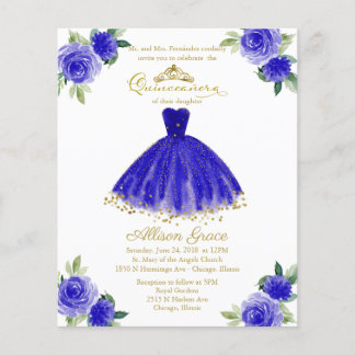 Budget Quinceanera Einladung Bilingual Royal Blue