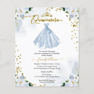 Budget Quinceañera-Einladung Blaues Blumenkleid