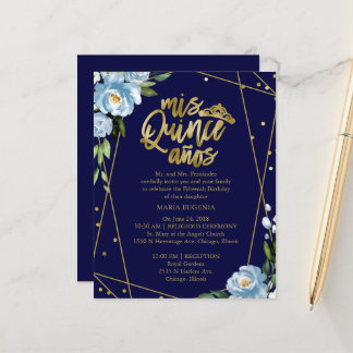 Budget Quinceanera Einladung Gold Foil Dunkelblau