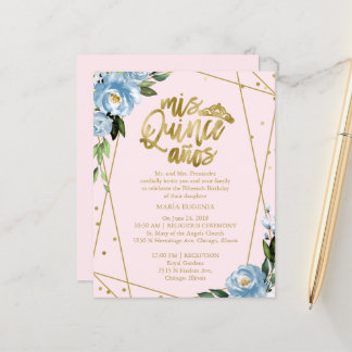 Budget Quinceanera Einladung Gold Foil Rosa Blau