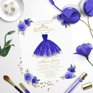 Budget Quinceañera-Einladung Gold königsblauer Roc